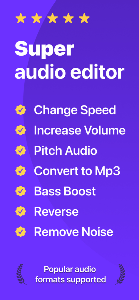 Mp3 Converter & Audio Editor - Lista de recursos de edição de áudio incluindo bass boost, ajuste de tom e conversão de mp3
