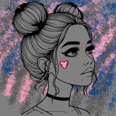 realistic girl with buns on the top of her head