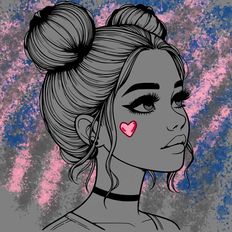 realistic girl with buns on the top of her head