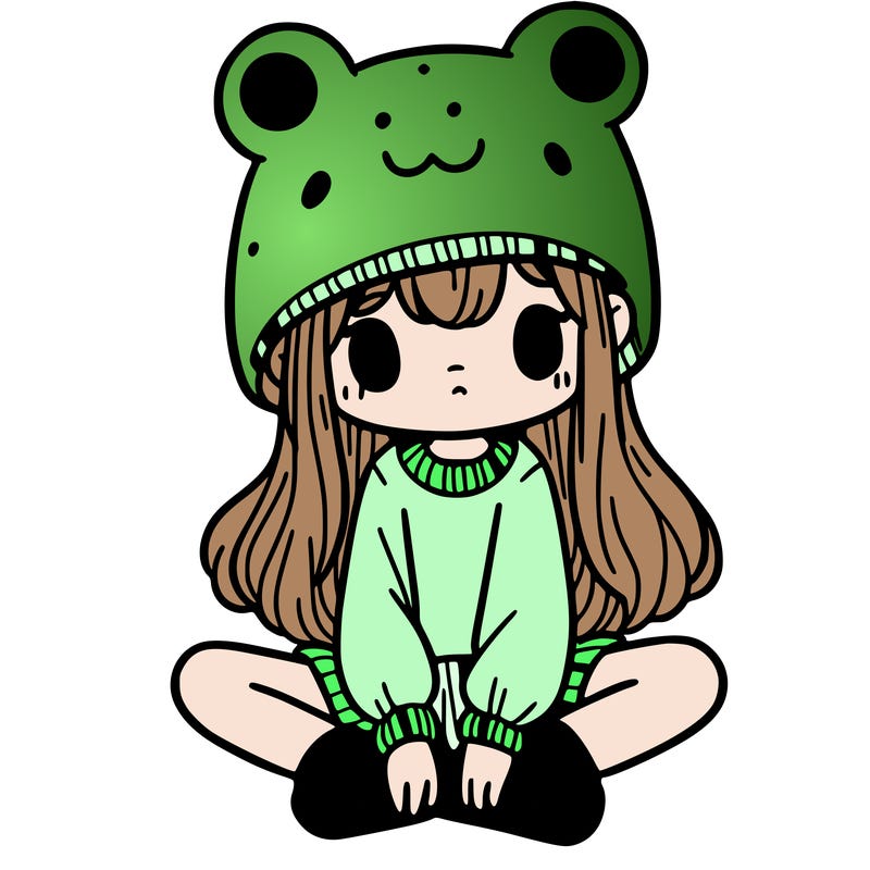 a girl wearing a frog hat and some frog socks