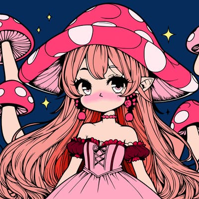 a magical mushroom girl realistic anime