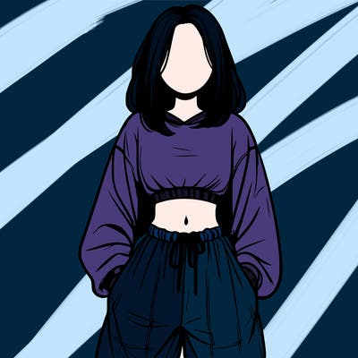 realistic girl faceless with baggy pants and a crop top