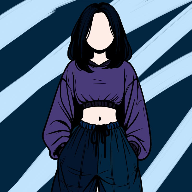 realistic girl faceless with baggy pants and a crop top