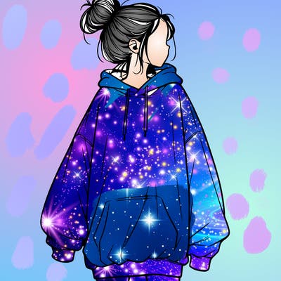 realistic girl with a oversized sweatshirt on and a bun