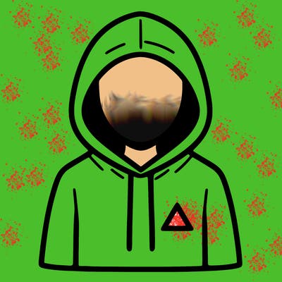 a person with non face waering a hoodie with a small triangle symbol