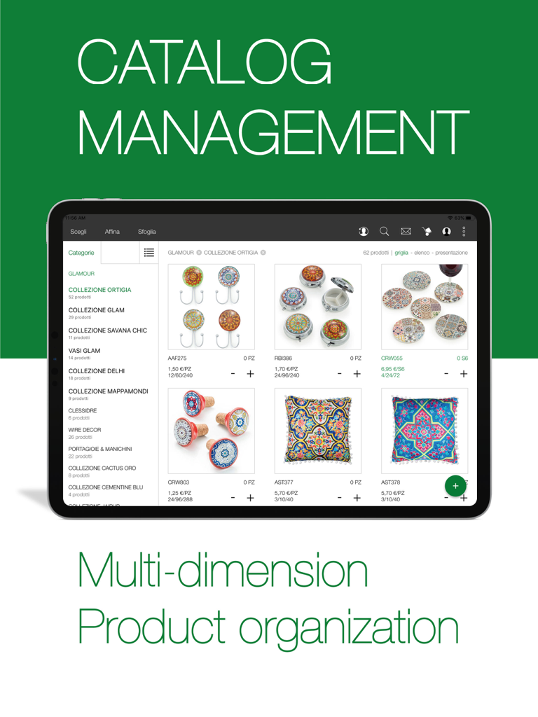 iCatalogue 4 - iCatalogue 4 app showing digital product catalog and multi-dimension organization on an iPad