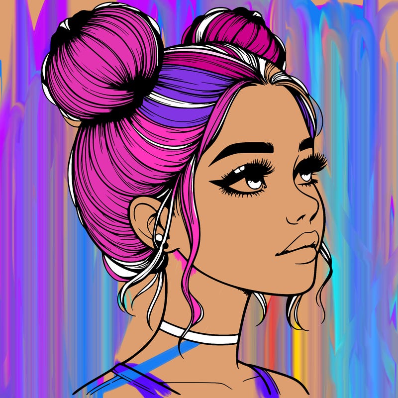 realistic girl with buns on the top of her head