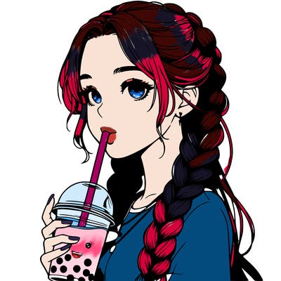 realistic girl with braided hair drinking boba