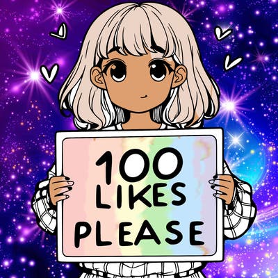 a girl holding a sign saying 100 likes please
