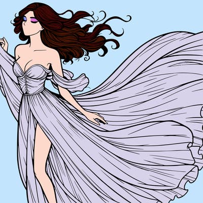 realistic woman in dress flowing the the wind