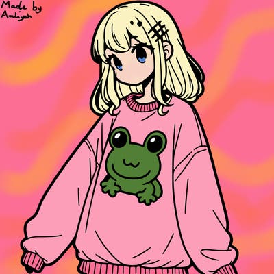 girl wearing frogging sweatshirt