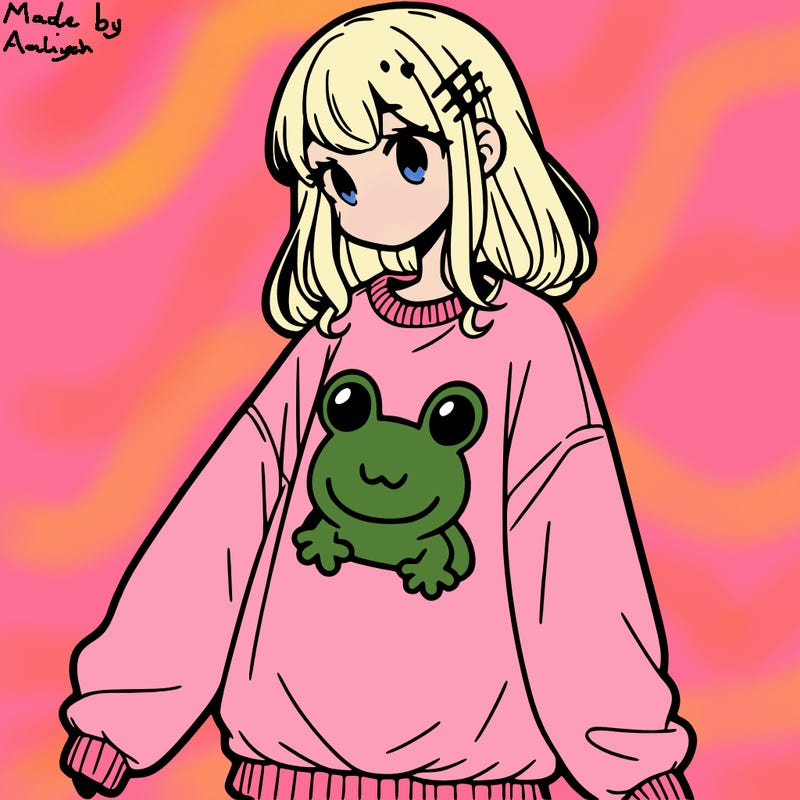 girl wearing frogging sweatshirt