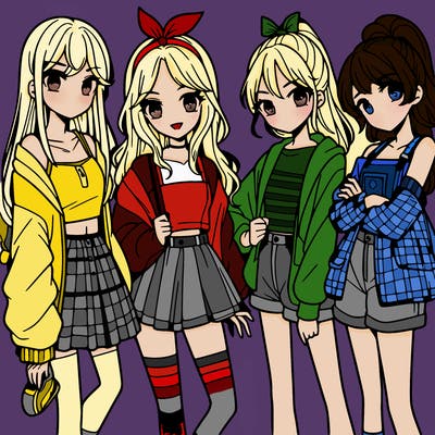 teen manga girls group of 4