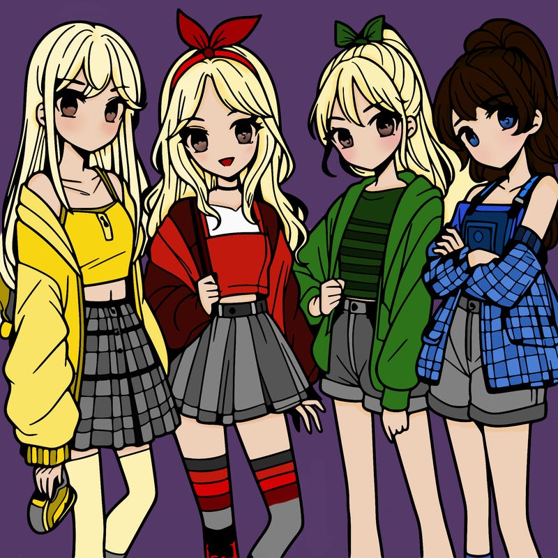 teen manga girls group of 4