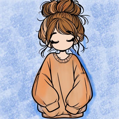 girl with baggy sweatshirt and messy bun