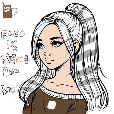 realistic girl with a high ponytail