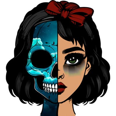 realistic girl with half skull mask