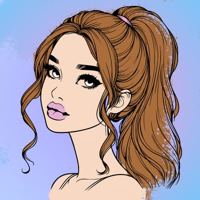 realistic girl with a ponytail on her hair and lips