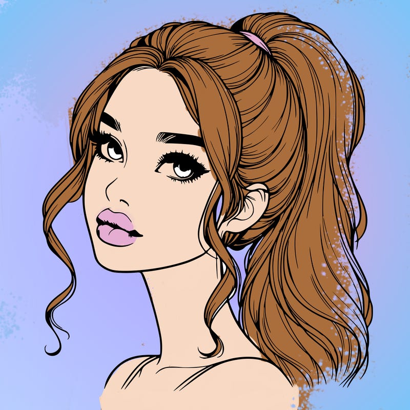 realistic girl with a ponytail on her hair and lips