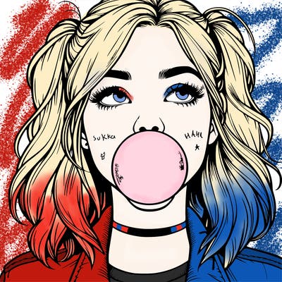 realististic girl blowing bubble -gum