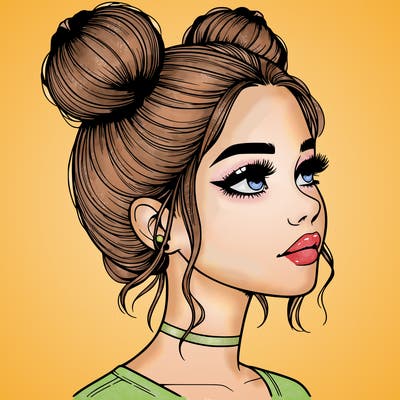 realistic girl with buns on the top of her head