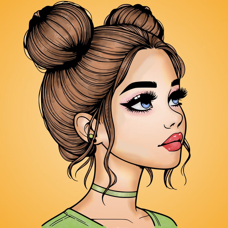 realistic girl with buns on the top of her head
