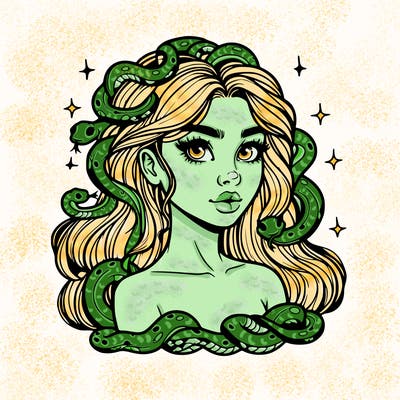realistic girl with snakes as hair