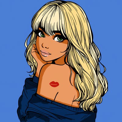 realistic girl with bangs looking over her shoulder