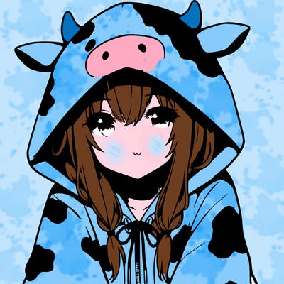 anime girl with cow hoodie