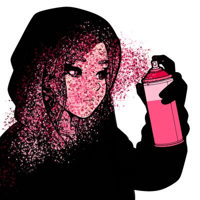 a realistic girl, spray painting