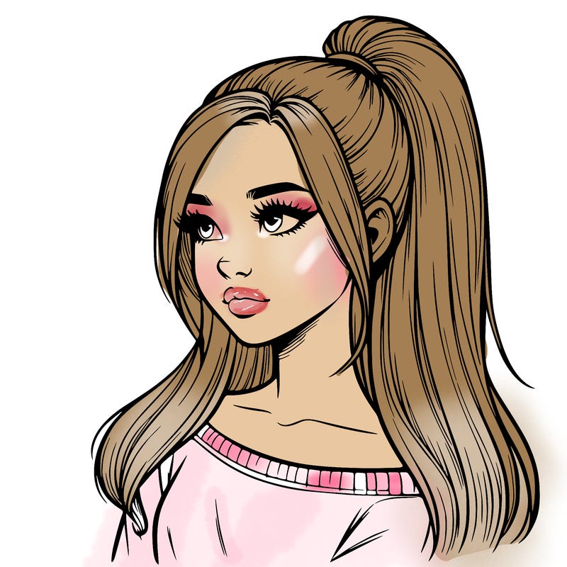 realistic girl with a high ponytail