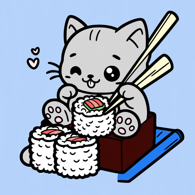 kitten eat sushi