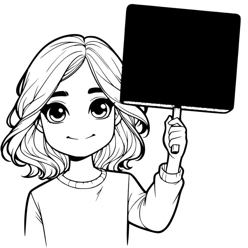 realistic girl holding up a sign