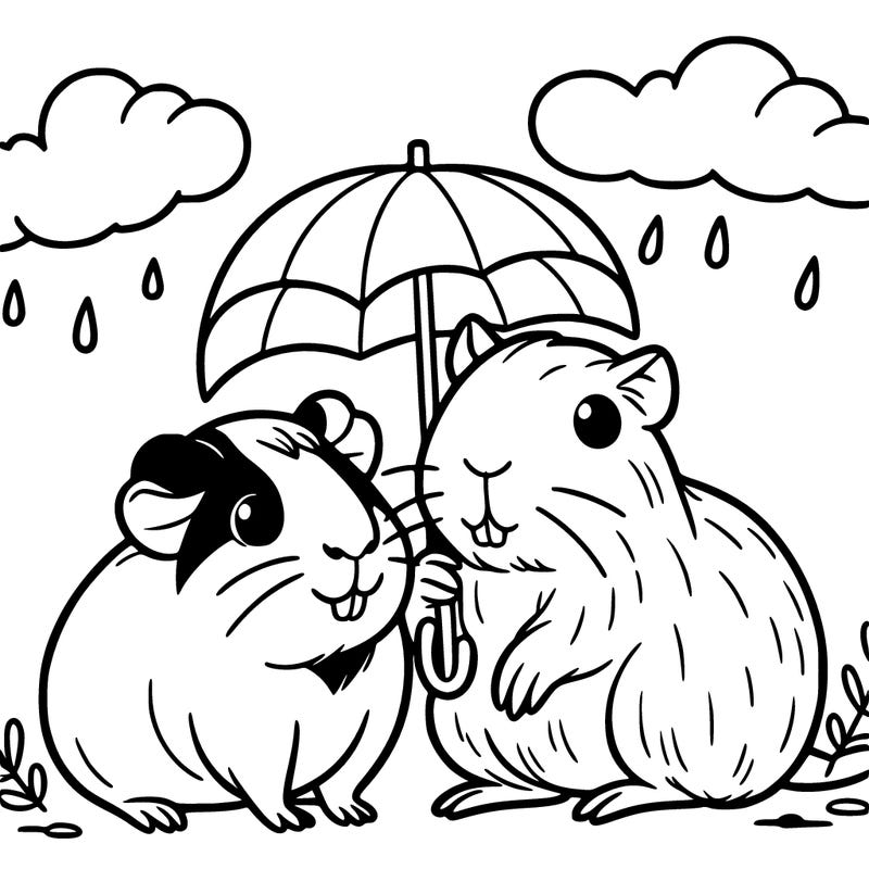 guinea pig and capybara on a rainy day