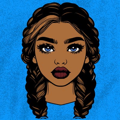 realistic girl with braided hair and lips