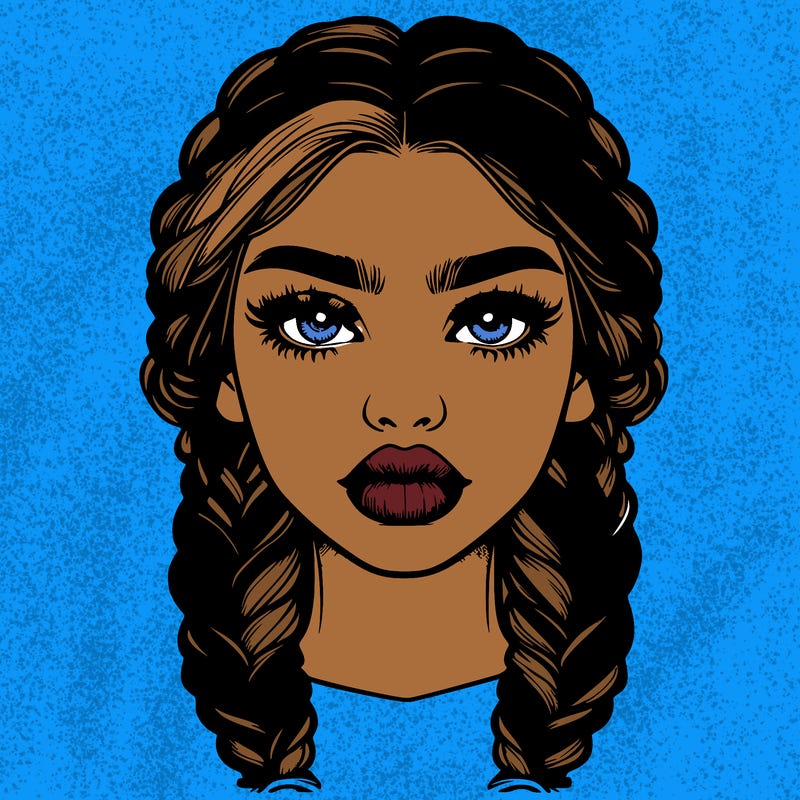 realistic girl with braided hair and lips