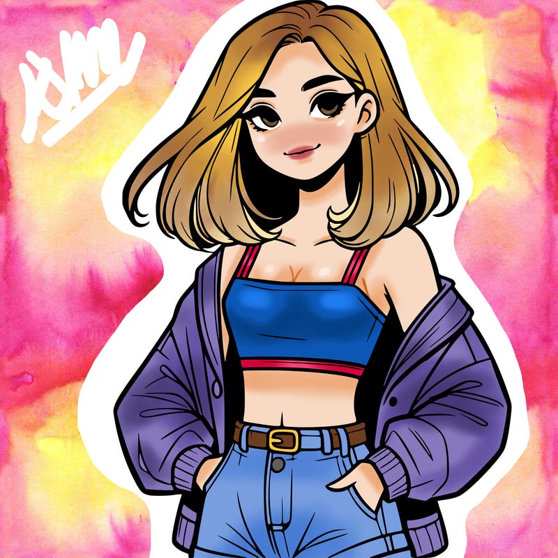 a realistic girl with a crop top and short shorts in an open jacket