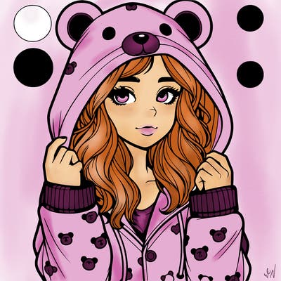realistic girl in a animal pjs hoodie