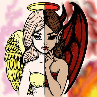 realistic angel half demon