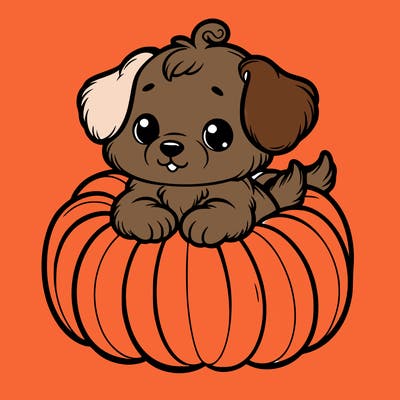 cute little puppy in a pumpkin