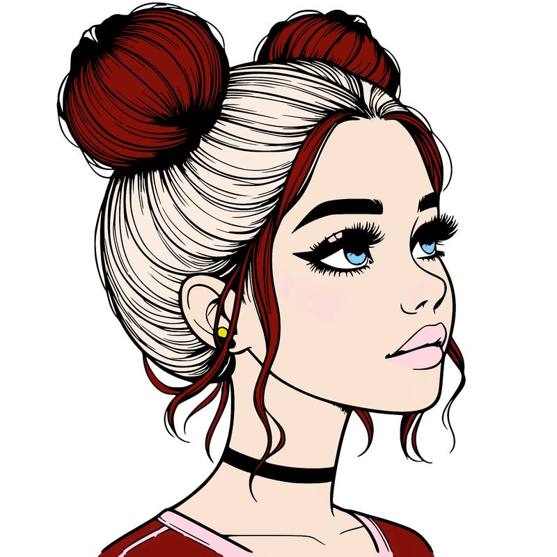 realistic girl with buns on the top of her head