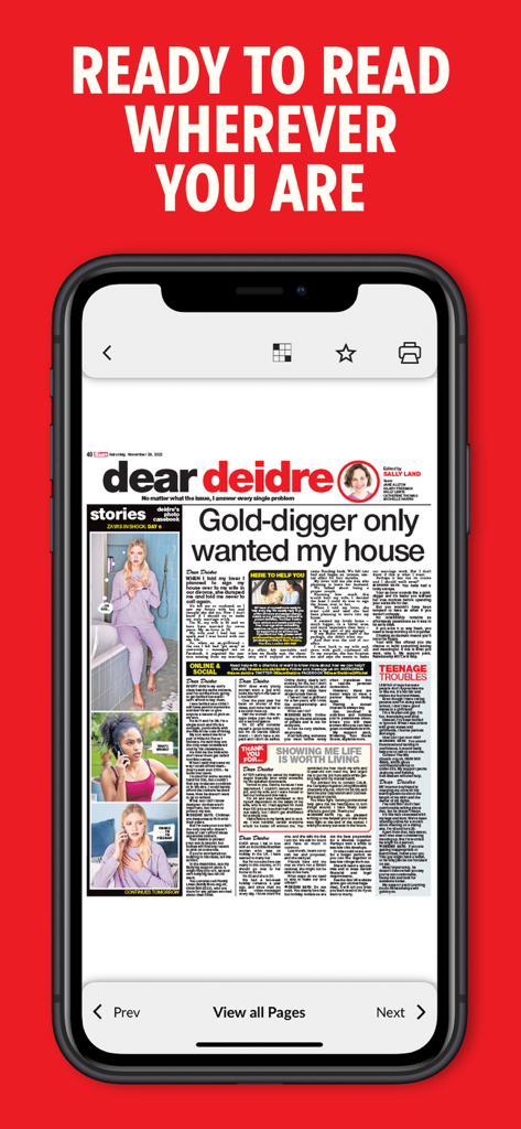 An iPhone displaying the Dear Deidre advice column within The Sun Digital Newspaper app.