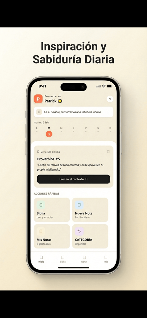 La Biblia de Jerusalén - BJC - Home screen of the Jerusalem Bible app showing a daily verse and quick navigation buttons