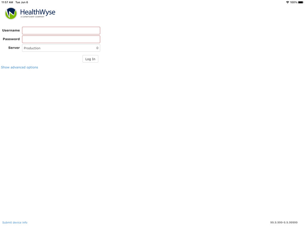 Casamba Home - Login screen for Casamba Home medical app on iPad