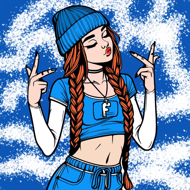realistic teenage girl with braids and a beanie and crop top doing 🫶🏼