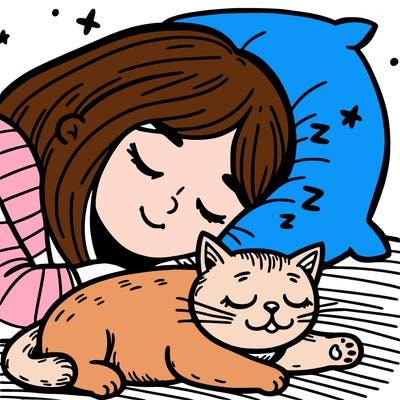 sleeping cat next to a girl