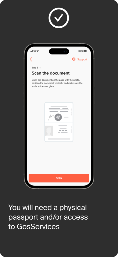 A smartphone screen showing the third step of the ID.Abonent app, where a user is prompted to scan their passport or ID for remote SIM card registration.
