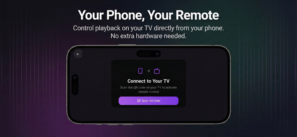 AREZTV app interface showing the smartphone remote control feature for TV playback connection