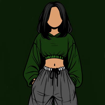 realistic girl faceless with baggy pants and a crop top