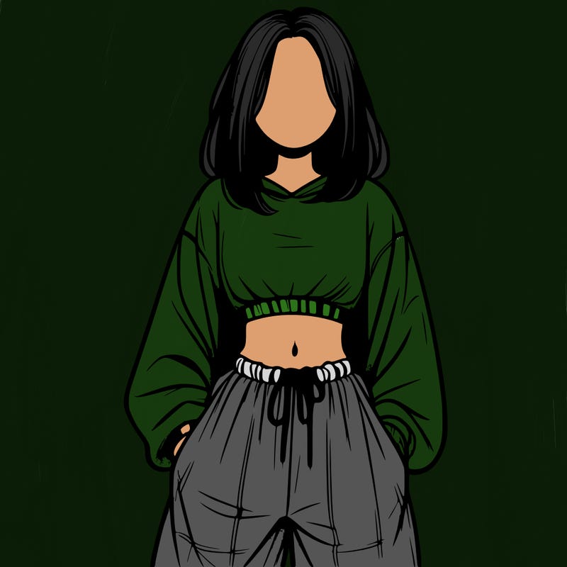 realistic girl faceless with baggy pants and a crop top